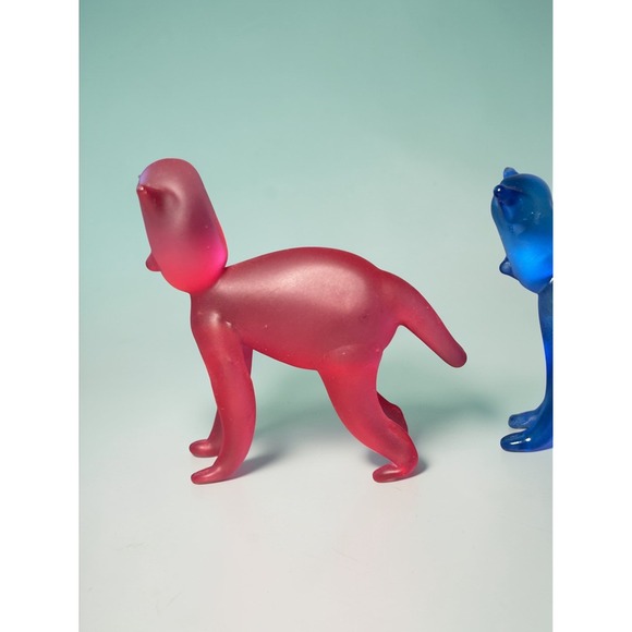 Set of 4 Frosted Glass Cat Figurines Pink Blue Purple Green Art Glass Miniatures - Picture 6 of 16